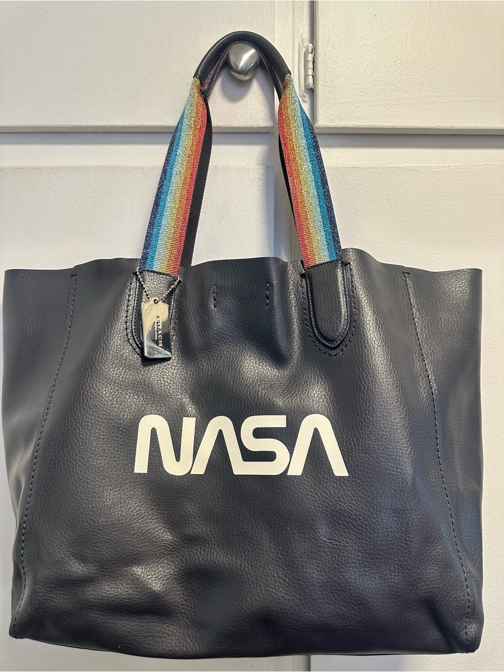 NASA Coach Leather Tote with Rainbow Straps